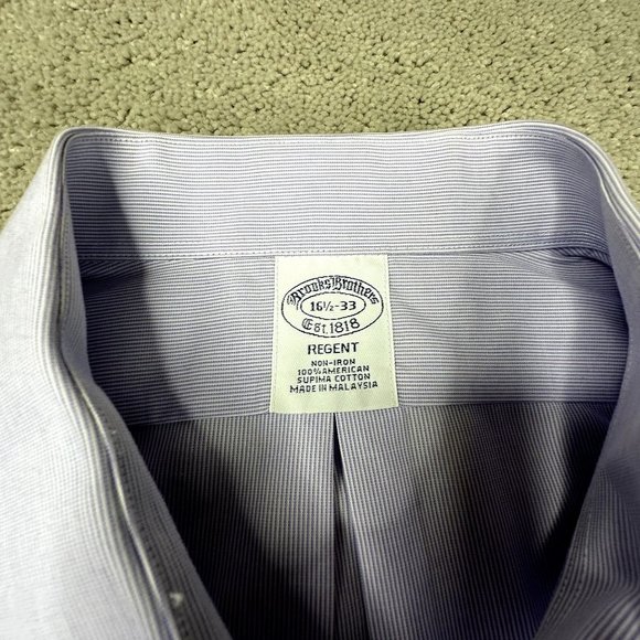 Brooks Brothers Dress Shirt size‎ 16.5 Large Blue fine pin stripes Very Nice! - Picture 7 of 9